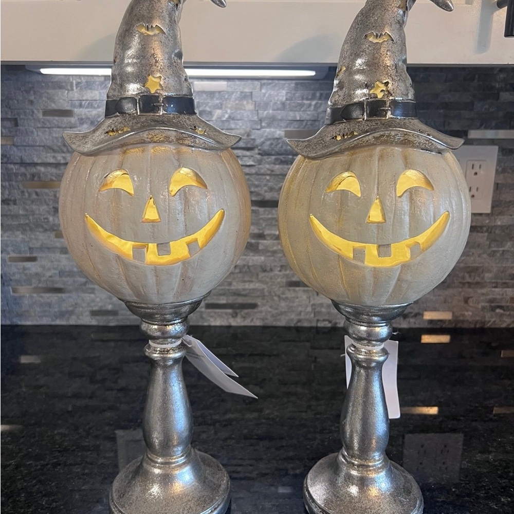 Silver and Black Halloween Pumpkin Lamp Set